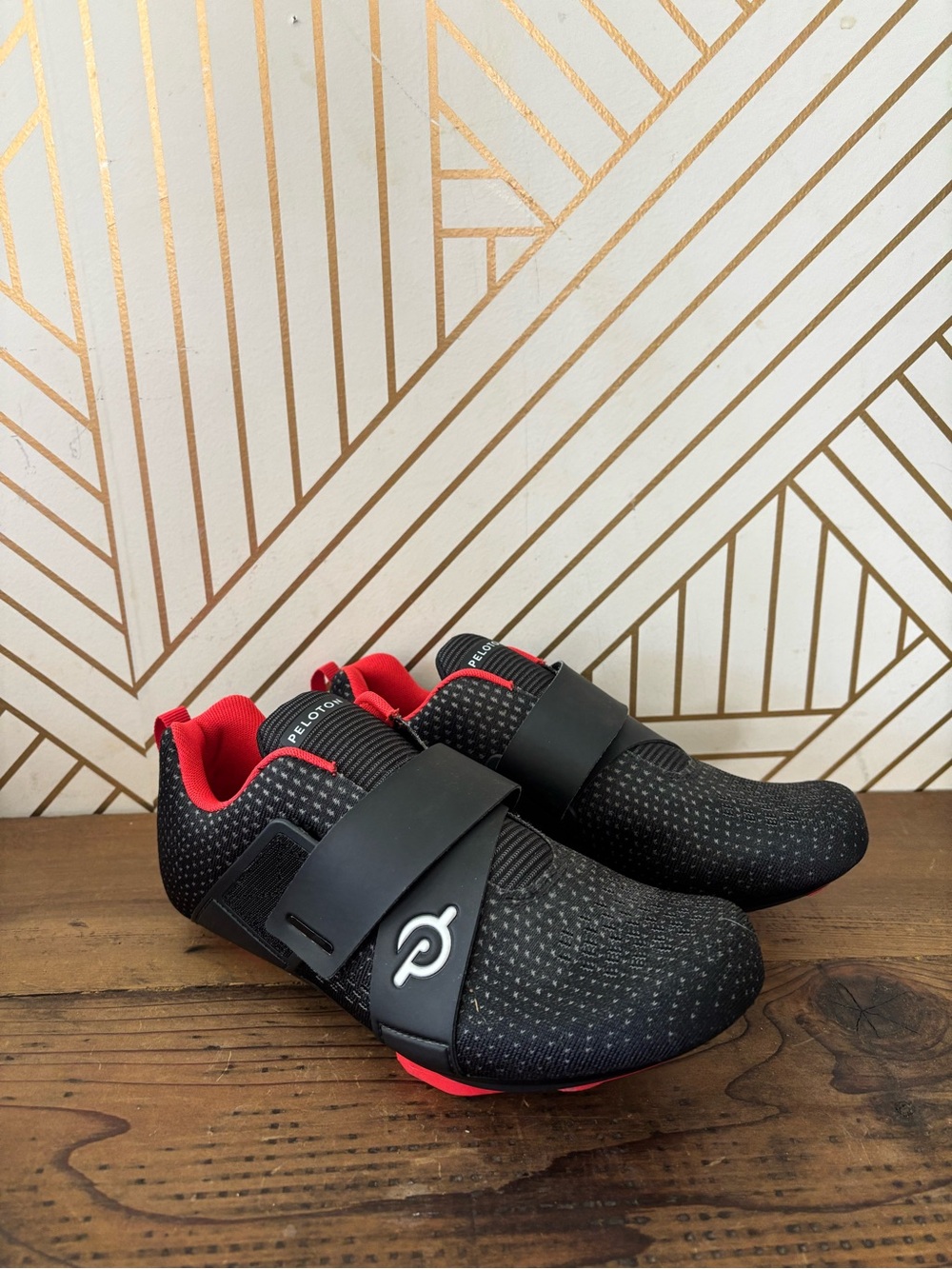 Peloton Black and Red Cycling Sneakers with Secure Strap